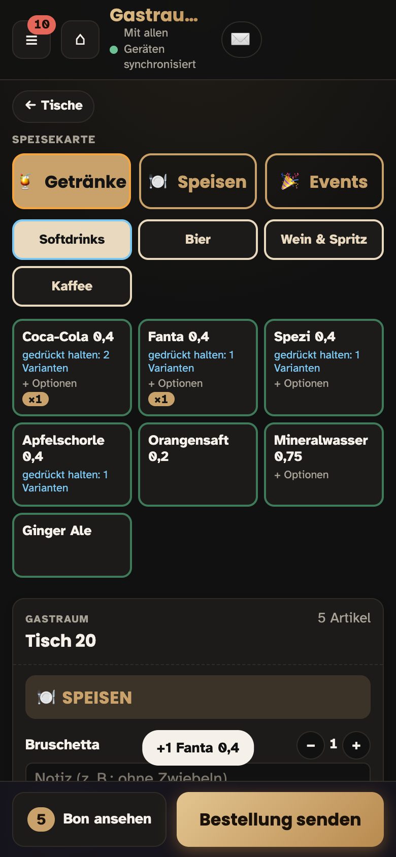 Bestellung am Tisch mit Speisekarte