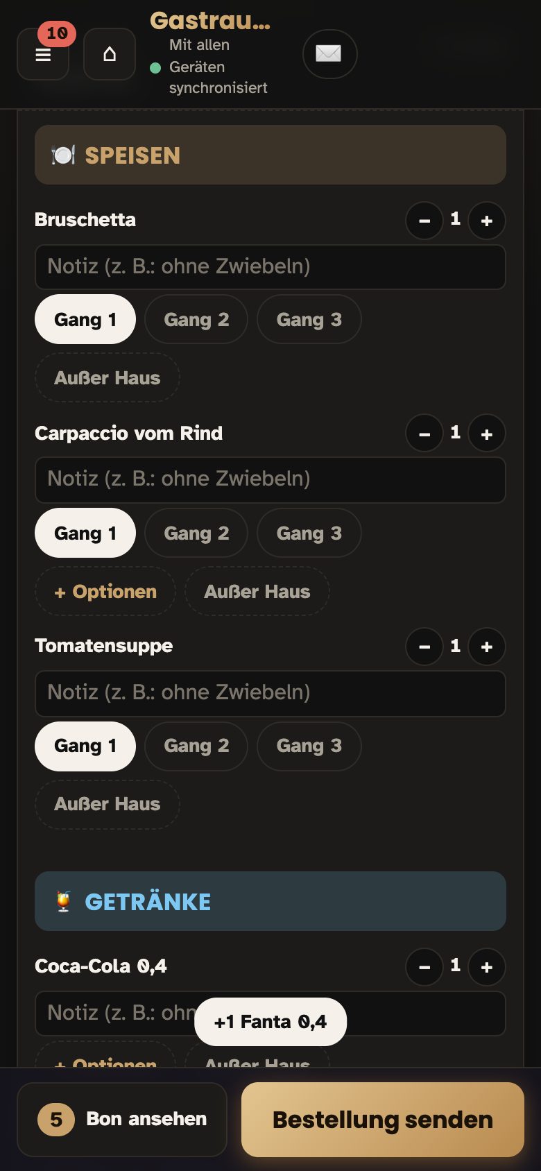 Der Bon – nach Gängen sortiert