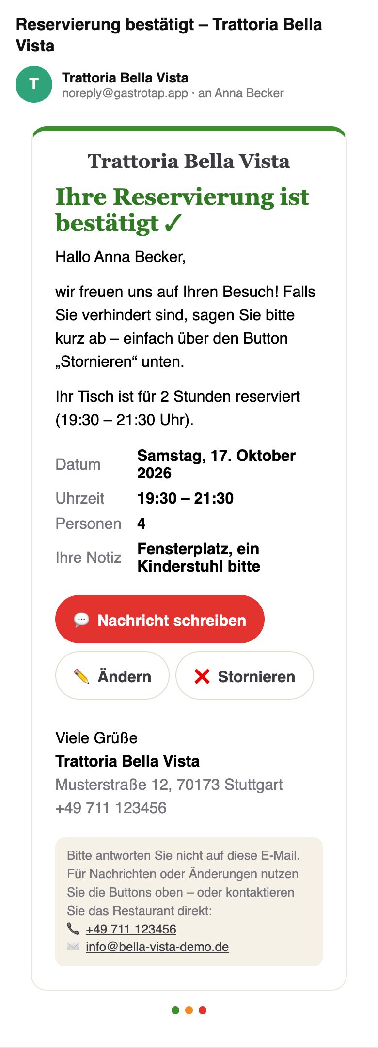 Bestätigungs-E-Mail an den Gast