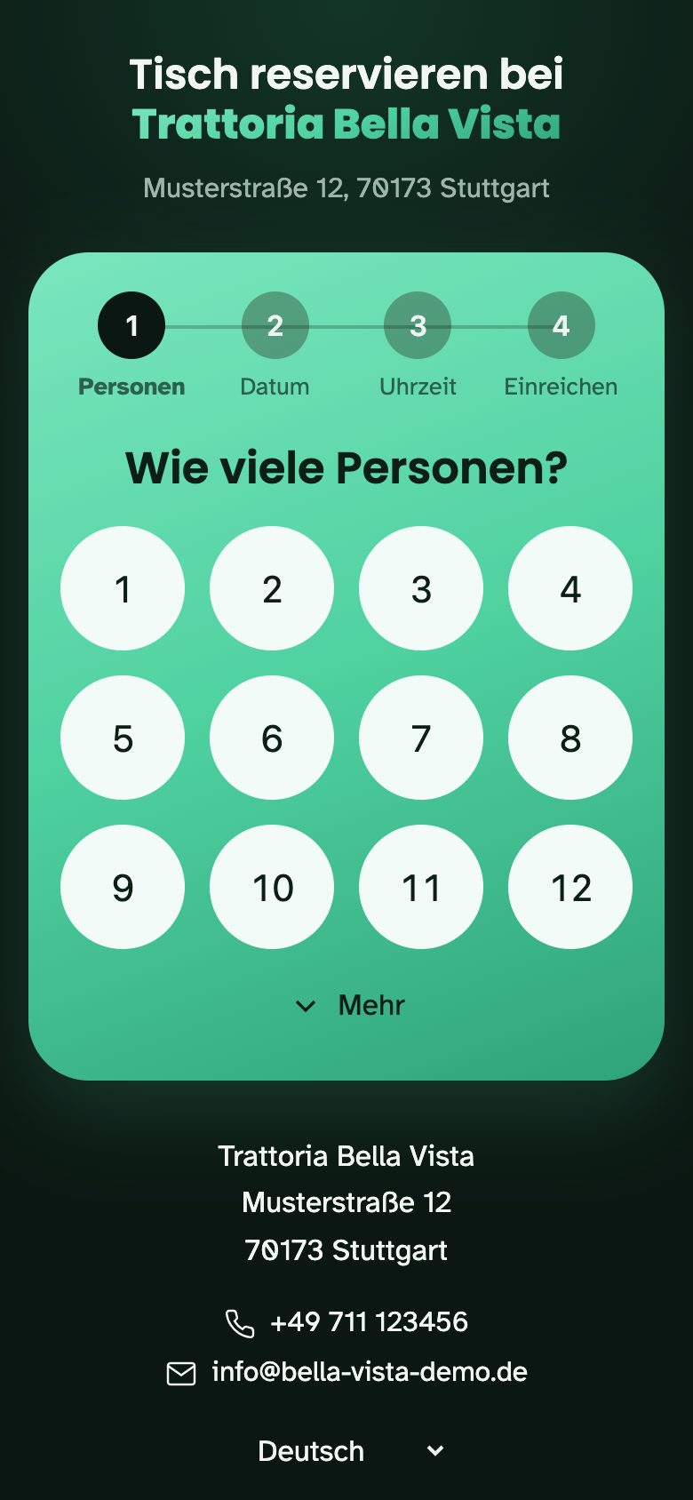 Reservierungsseite für Gäste