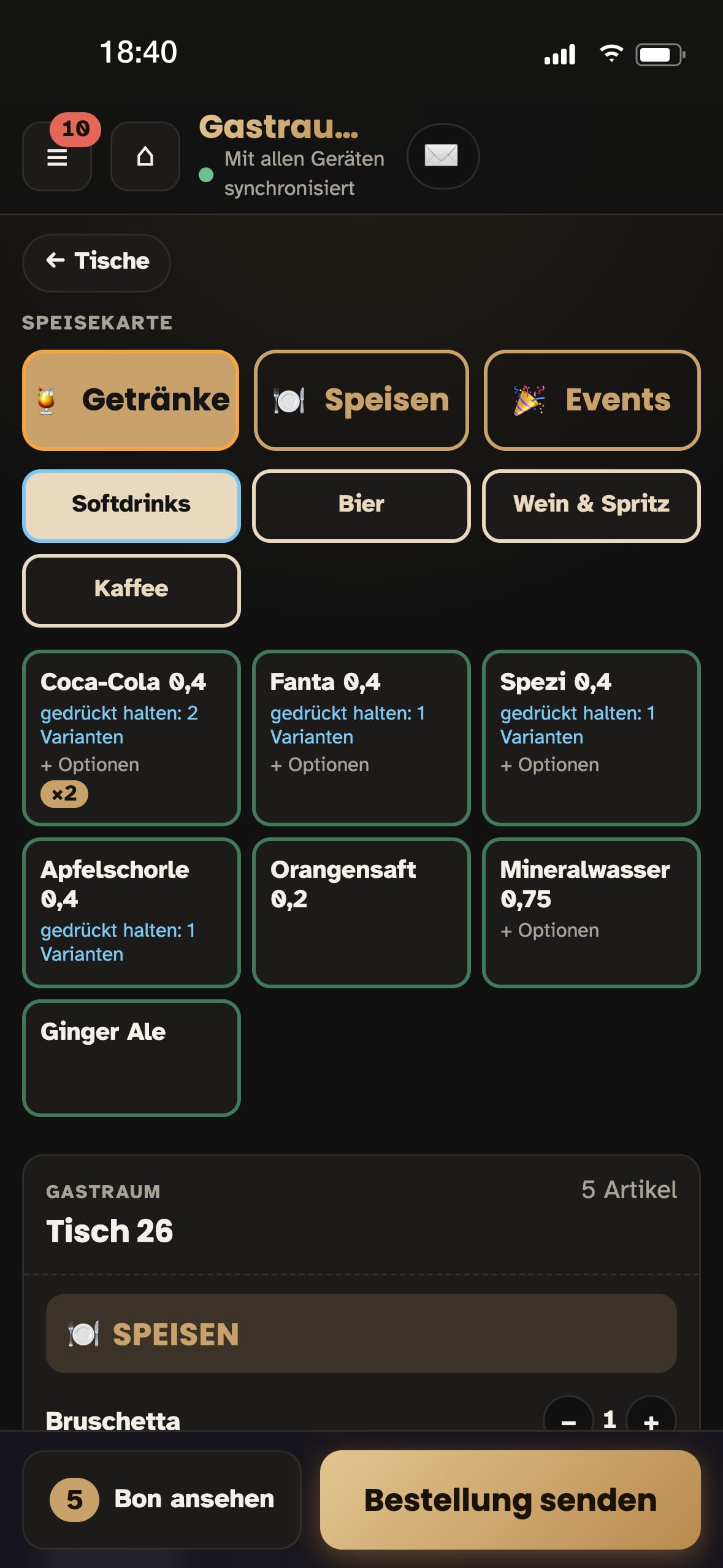 Bestellung am Tisch