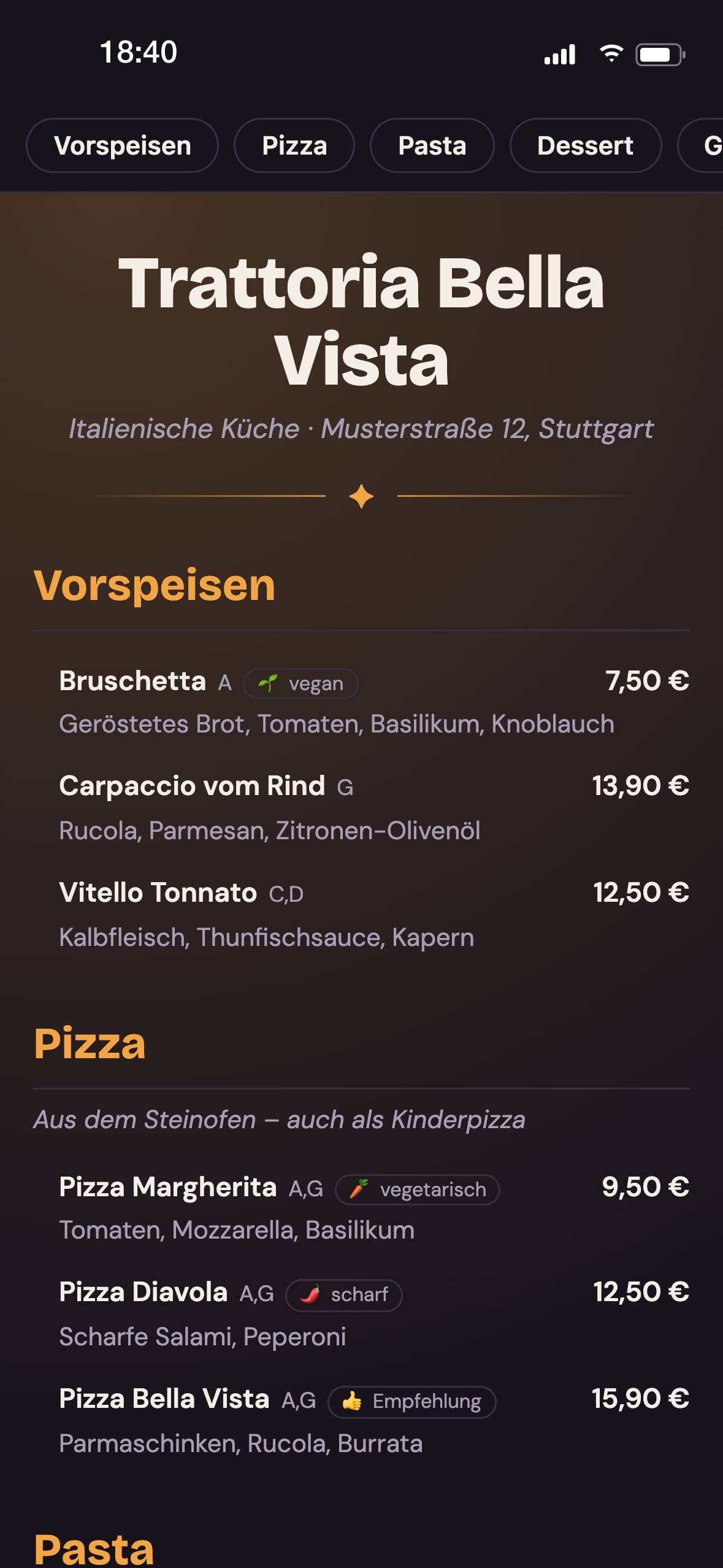 So sieht der Gast die Karte
