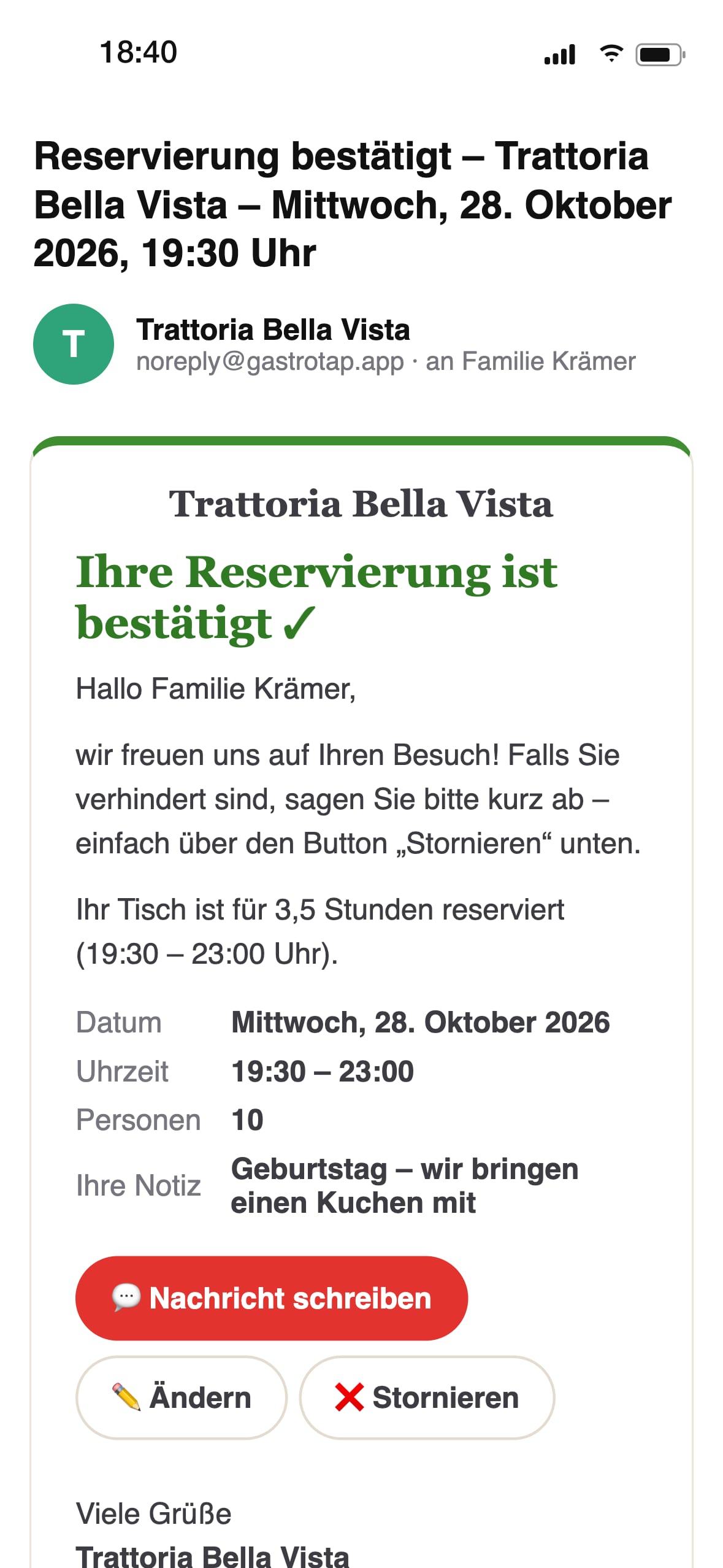 Bestätigungs-E-Mail an den Gast