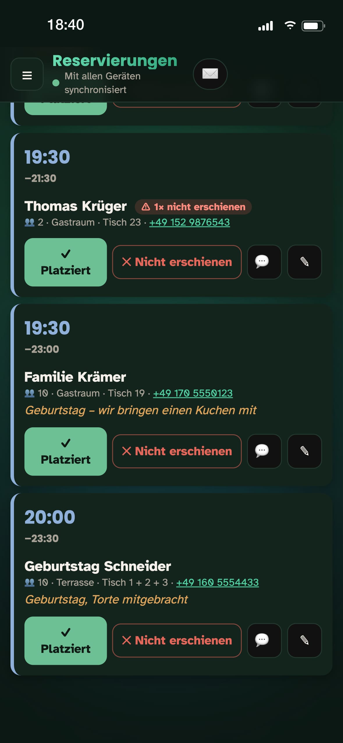 Reservierung bestätigt – Tisch 19