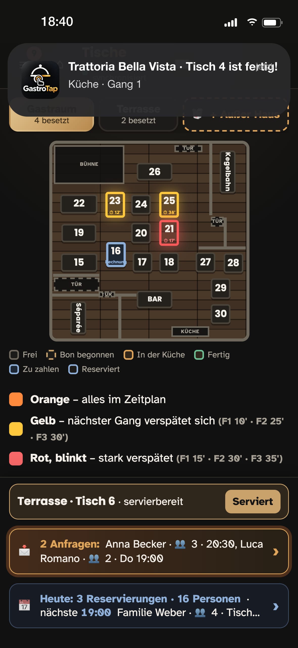 Tischplan auf dem Handy
